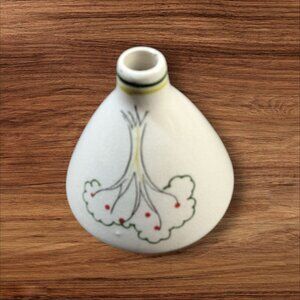 Vintage Hand-Painted Porcelain Funnel With Floral & Veggie Motifs 3.5” Tall Farm
